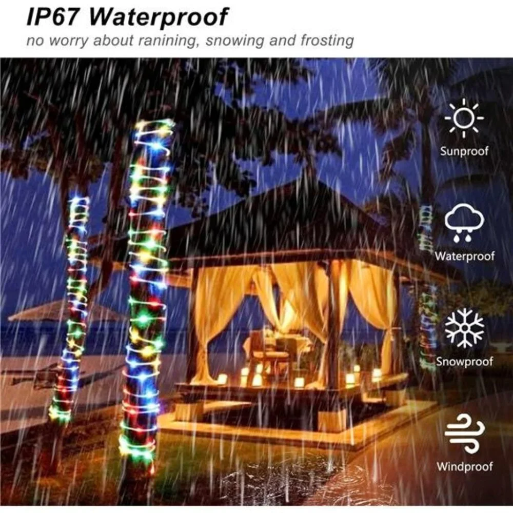 Battery Rope Lights Outdoor 200 LED Waterproof String Lights with Remote